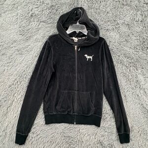 Pink Victorias Secret Hoodie Womens Small Black Velour Full Zip Bling Las Vegas